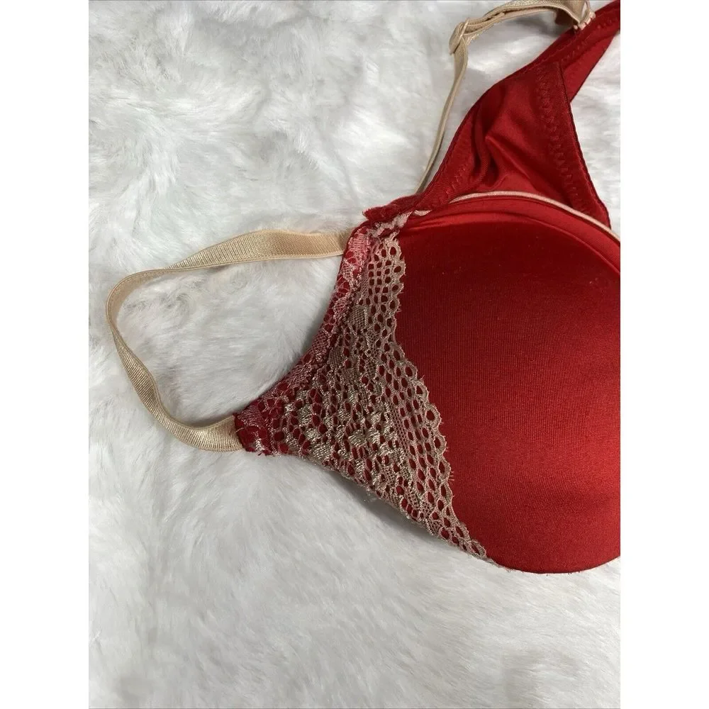 Bra 36B Jaclyn Smith Collection Red Plunge Push Up Padded 3375 - Picture 2 of 8